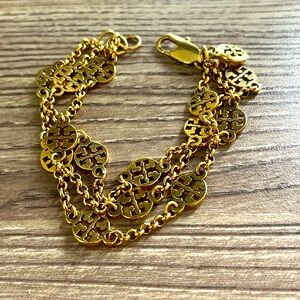 Tory Burch gold triple chain logo bracelet